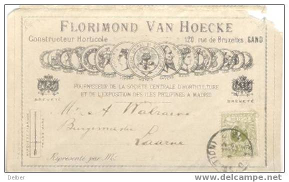 Zv785: N° 43: E9: GAND(STATION) Op Reclamefolder - Drukwerk - Florimond VAN HOECKE ..serrebouwer... - 1869-1888 Lion Couché