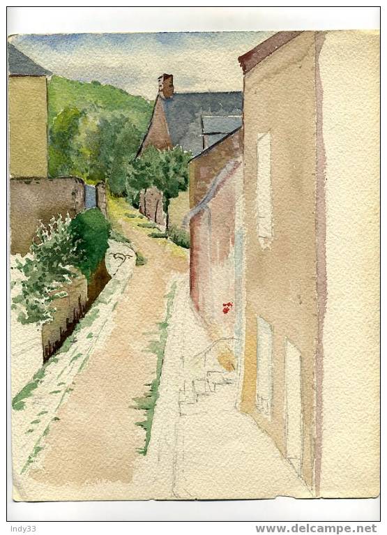 - RUE DE VILLAGE . AQUARELLE NON  SIGNEE . - Watercolours