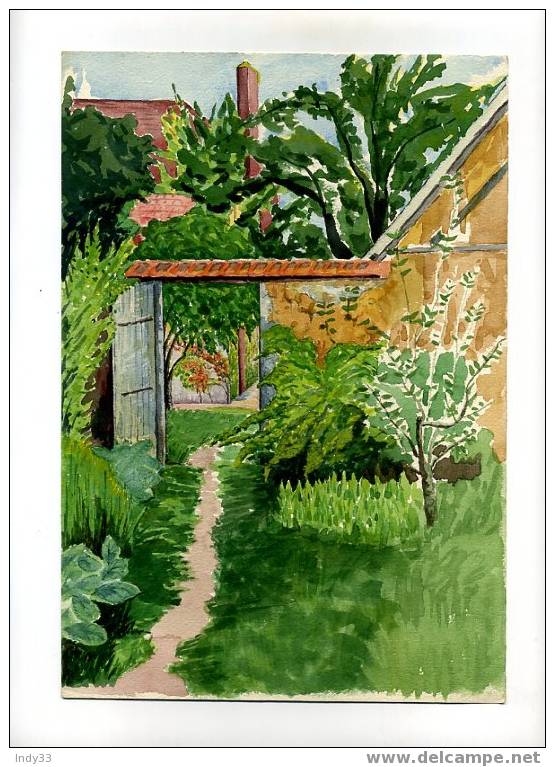 - FOND DE JARDIN . AQUARELLE NON  SIGNEE . - Aquarelles