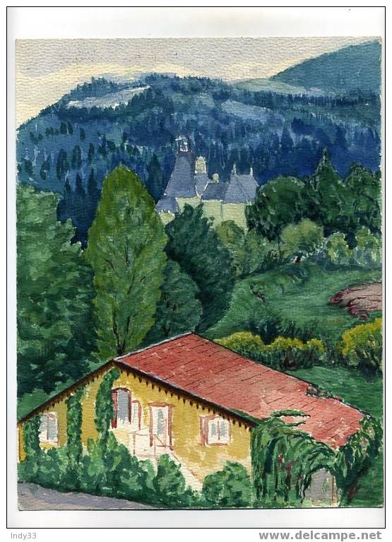 -CHÂTEAU DANS DES COLLINES BOISEES . CHALET AU PREMIER PLAN  . AQUARELLE  NON SIGNEE . - Drawings