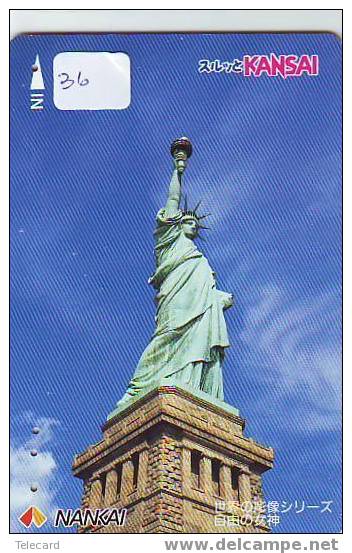 Telecarte Statue Of Liberty (36) Statue De La Liberte Twins Towers New York USA  Phonecard Japan - Landscapes