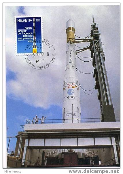 CARTE MAXIMUM SUISSE  ARIANE LANCEUR DEL´AGENCE SPATIALE EUROPEENNE KOUROU - Sonstige (Luft)