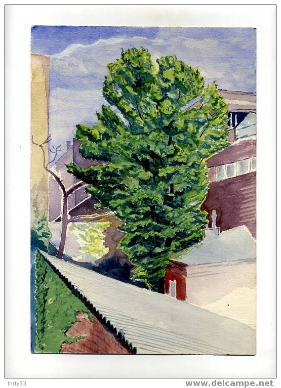 - ARBRES AU MILIEU DES MAISONS . AQUARELLE NON SIGNEE - Watercolours