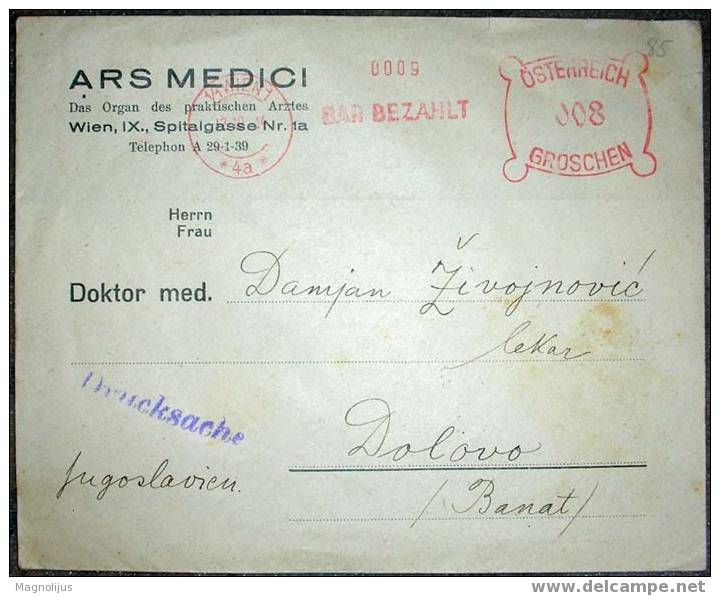 Austria,Cover,Memorandum,Ars Medici,Medicine Doctors Society,Printer Machine Postmark,vintage - Covers & Documents