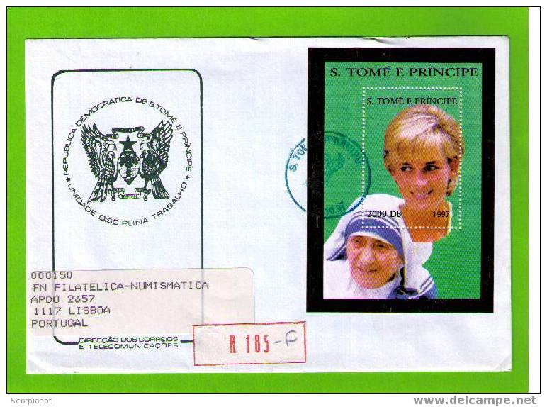 Sp148 ST.THOMAS PAX Peace Célébrités Madre Teresa De CALCUTÁ Pricesse Diana Royalties Monarch Bloc 1997 Mailed Portugal - Mère Teresa