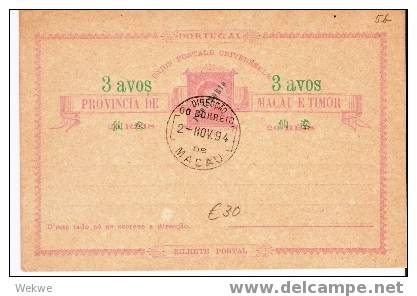 Ch-AP023a/ Macao.  Stationery Luis I (P 5b), (3 Avos) With CTO 2.11.94, - Covers & Documents