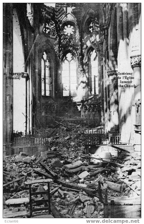 80  Moreuil ( Somme)  Intérieur De L'église Bombardée  Cliché R Lelond      Amiens - Moreuil