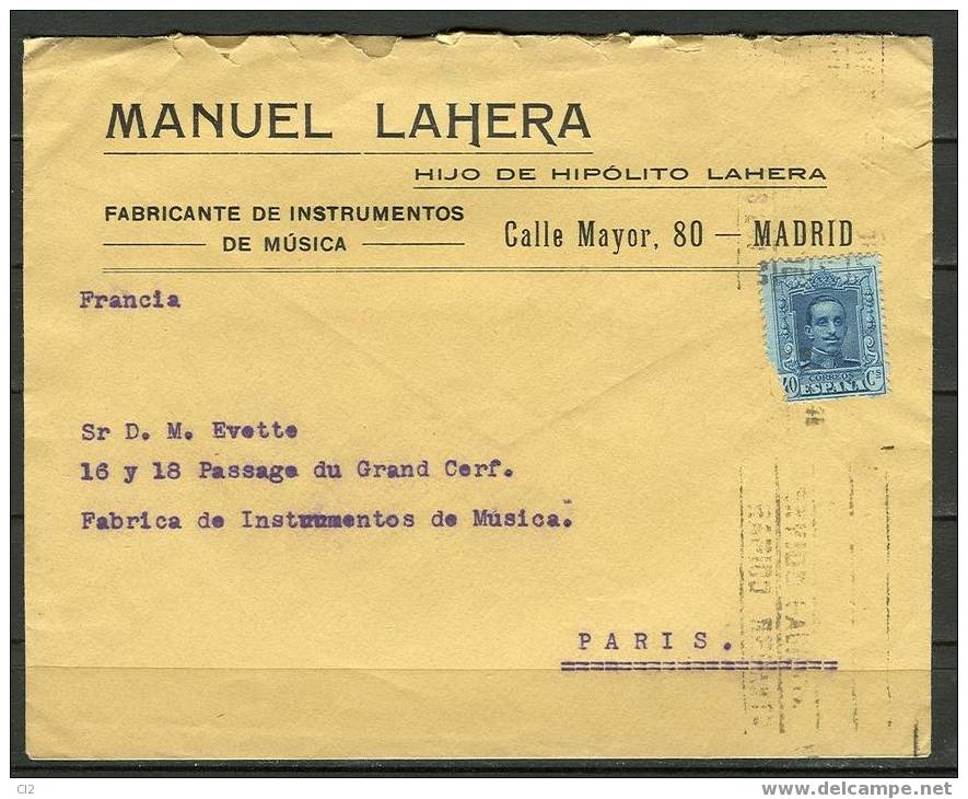 ESPAGNE - Y&T 282 Sur Lettre Pour Paris (Musique) - Voir Description - Lettres & Documents