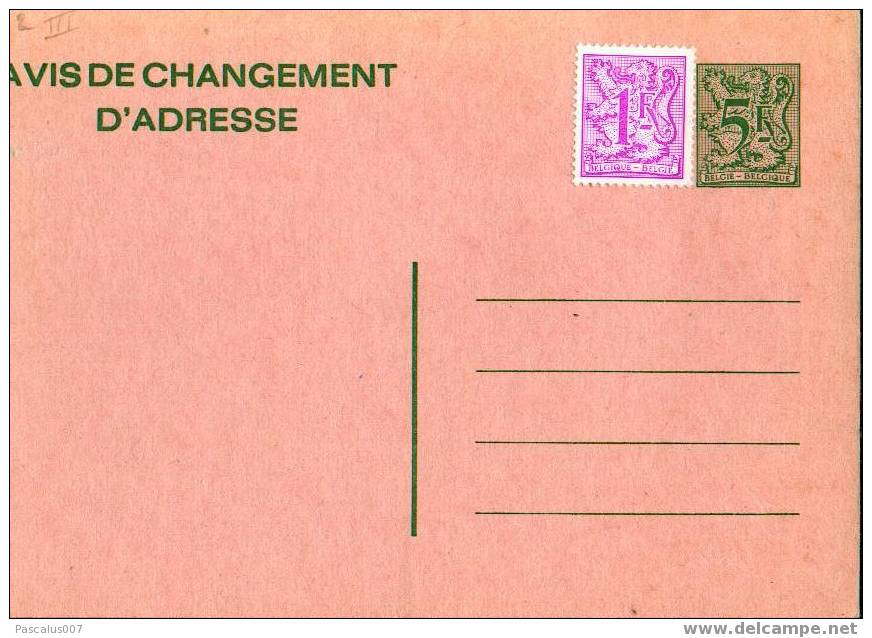 AP - Entier Postal - Carte Postale Avis De Changement D´adresse N° 22 - Chiffre Sur Lion Héraldique Avec Banderole - 5,0 - Avis Changement Adresse