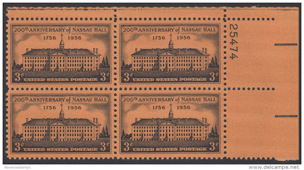 !a! USA Sc# 1083 MNH PLATEBLOCK (UR/25474/a) - Nassau Hall - Nuevos