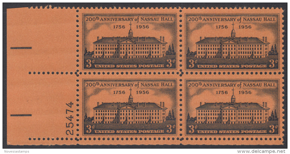 !a! USA Sc# 1083 MNH PLATEBLOCK (LL/25474) - Nassau Hall - Unused Stamps