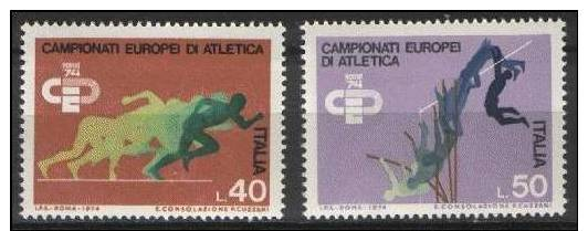 (7411).Italie 1974 Y&t N°1180/1**.  Championnats D'europe D'athlétisme, à Rome. - Athlétisme