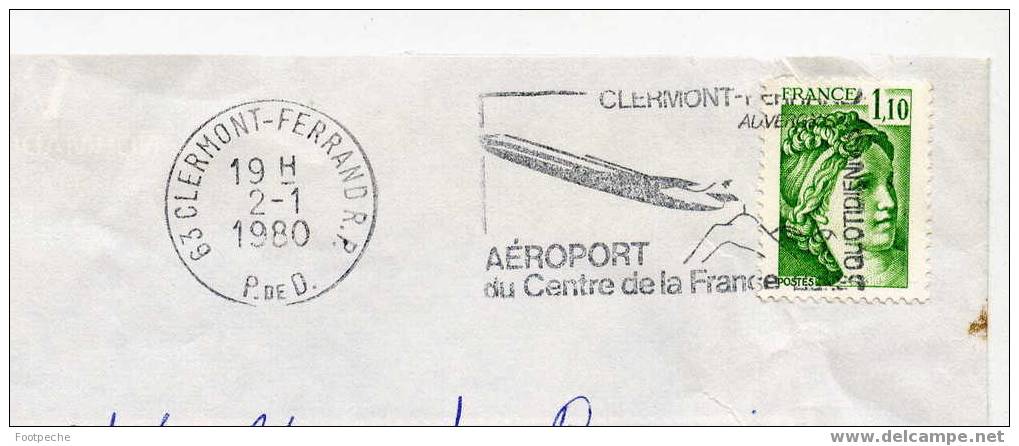 FLAMME 63 CLERMONT     AVIATION AEROPORT    2  /   1   /1980   N° 312   LETTRE ENTIERE - Mechanical Postmarks (Advertisement)