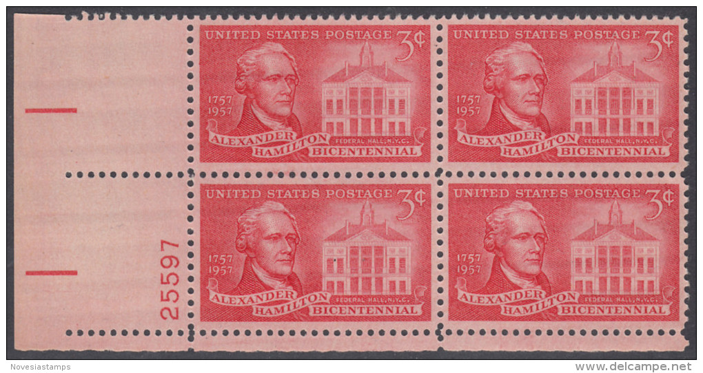 !a! USA Sc# 1086 MNH PLATEBLOCK (LL/25597) - Alexander Hamilton - Unused Stamps