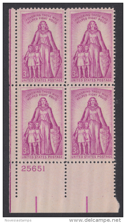 !a! USA Sc# 1087 MNH PLATEBLOCK (LL/25651) - Polio - Nuevos