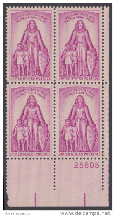 !a! USA Sc# 1087 MNH PLATEBLOCK (LR/25605) - Polio - Ongebruikt