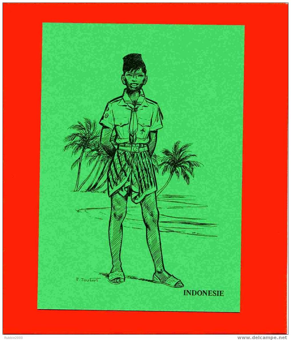 INDONESIE DESSIN ORIGINAL DE JOUBERT 1983 REUNION DES SCOUTS COLLECTIONNEURS A BULLET EN SUISSE SCOUTISME UNIFORME - Scoutismo