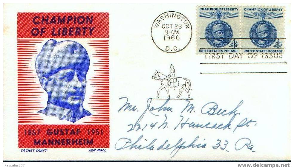 A00025 - Enveloppe Fdi Fdc - Etats-unis - 26-10-1960 - Gustaf Mannerheim - Otros & Sin Clasificación