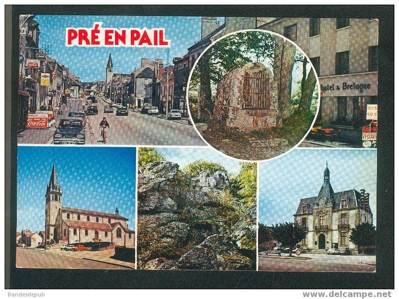 Pré En Pail ( 53) - Multivues ( Rue Aristide Briand - Eglise - Hôtel De Ville ... Automobile - Coca Cola ...COMBIER CIM) - Pre En Pail