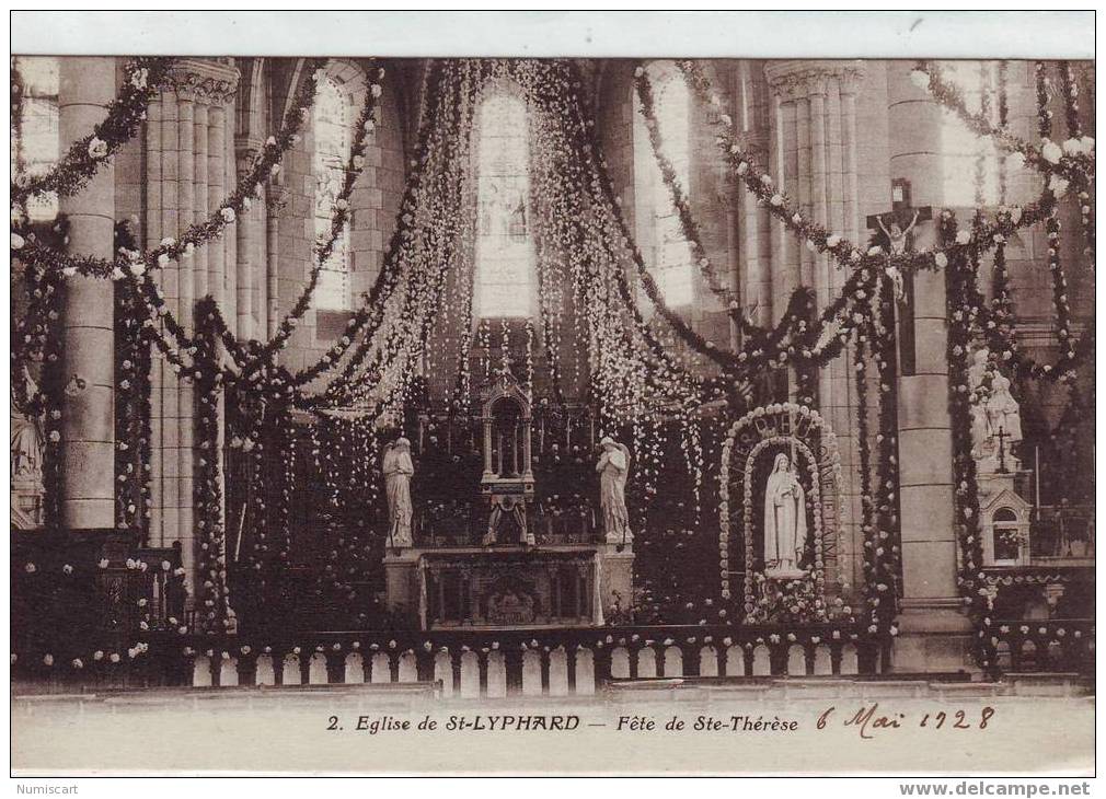 SUPERBE CPA...DE...SAINT LYPHARD...BELLE VUE DE L'INTERIEUR DE L'EGLISE...FETE DE SAINTE THERESE LE 6 MAI 1928... - Saint-Lyphard