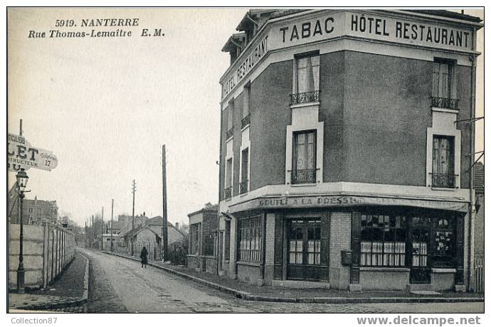 92 - HAUTS De SEINE - NANTERRE - RUE THOMAS LEMAITRE - DEVANTURE HOTEL RESTAURANT CAFE TABAC - BELLE CARTE - Nanterre