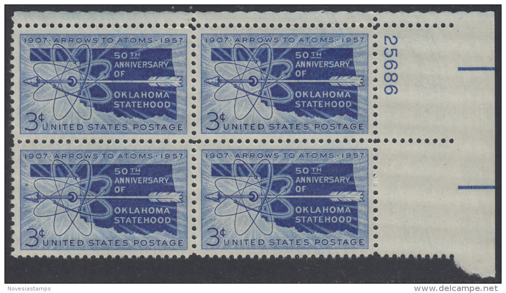 !a! USA Sc# 1092 MNH PLATEBLOCK (UR/25686/a) - Oklahoma Statehood - Unused Stamps