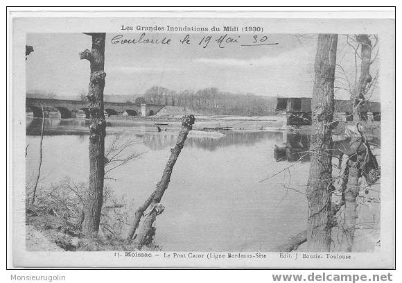 82 )) MOISSAC, Le Pont Cacor, (ligne Bordeaux Sète), Ed Bouzin, Grandes Innondations Du Midi 1930 - Moissac