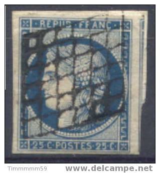 Lot N°5284  N°4a Bleu Foncé/fragment, Obli Grille, Avec Voisin - 1849-1850 Ceres