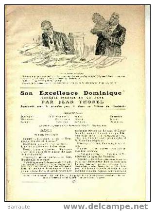 Feuillet De 1905  Comédie En 1 Acte Par Jean THOREL " Son Exellence Dominique" - Französische Autoren