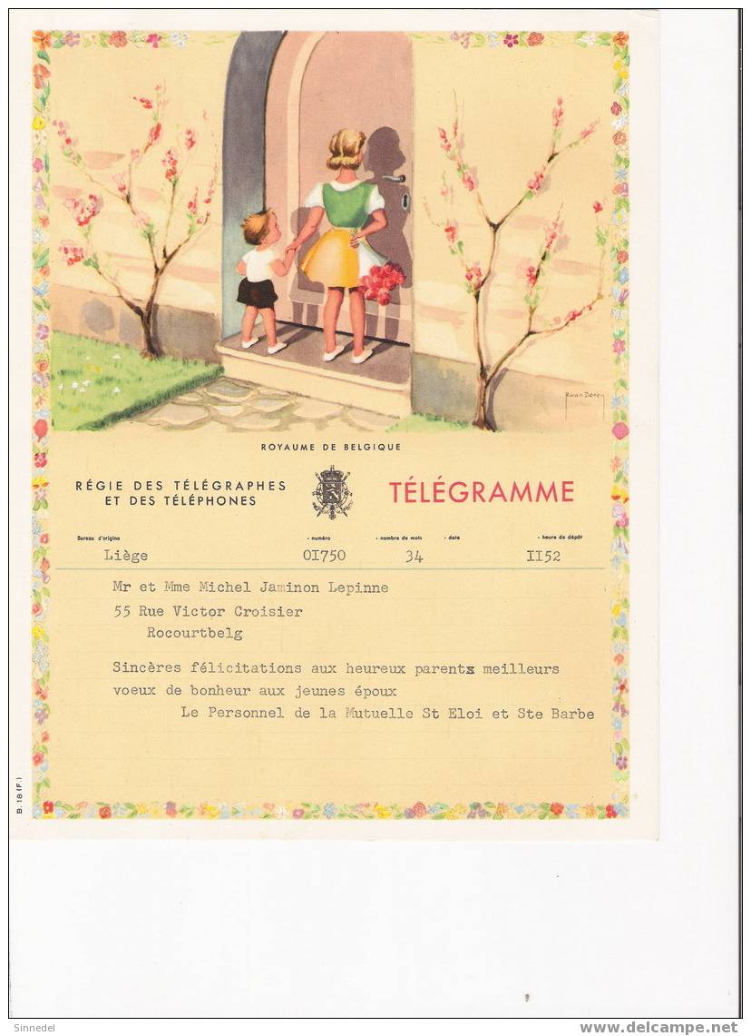 TELEGRAMME  B 18 F LE PETIT GARCON ET LA FILLE AU BOUQUET DE ROSES VOIR SCAN POUR ETAT - Sellos Telégrafos [TG]