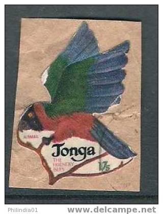 Tonga 1974 Odd Shaped, Die Cut 17s AirMail Bird, Red Shining Parrot  # 1861 - Parrots