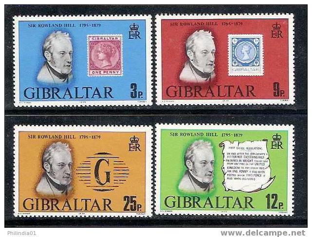 Gibraltar 1979  Roland Hill, Famous People, Stamp On Stamp 4V Set  MNH # 1712 - Rowland Hill