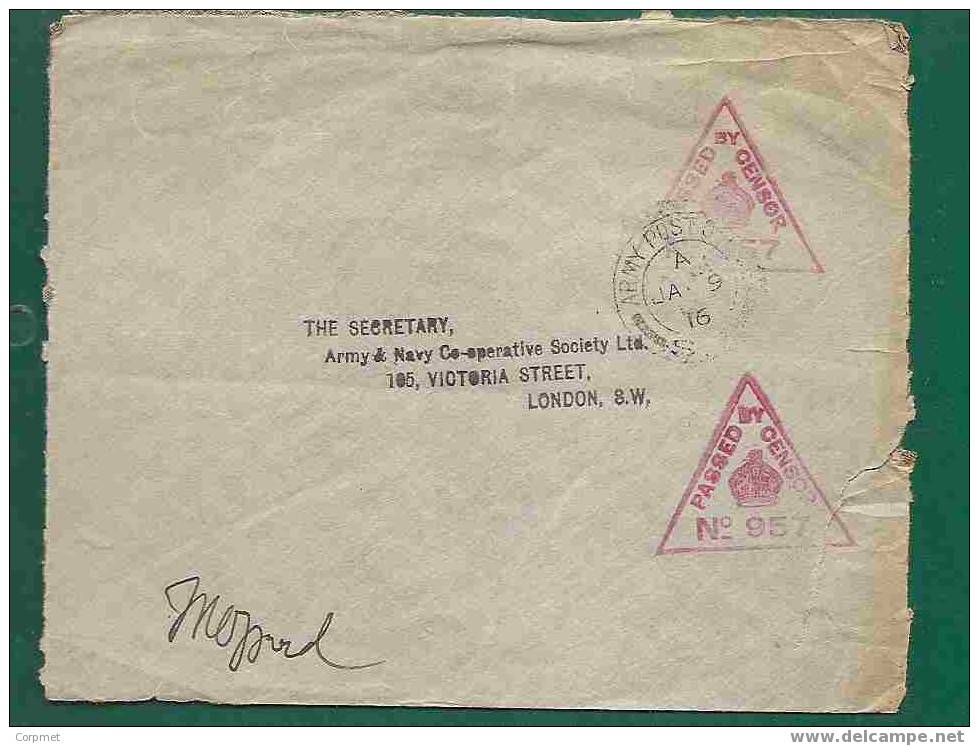 GREAT BRITAIN - WWI - CENSORED 1916 ARMY POST OFFICE FREE COVER To LONDON - Postmark Collection