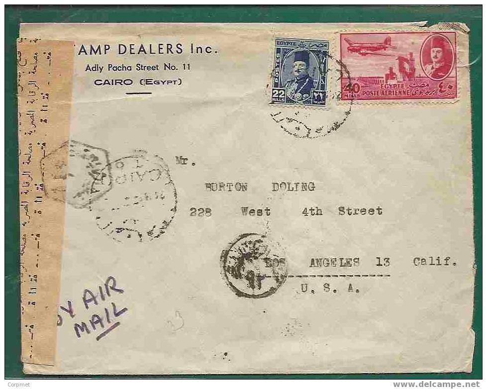 EGYPT - VF DOUBLE CENSORED + EGYPT CENSORED TAPE On AIR MAIL COVER TO LOS ANGELES - Otros & Sin Clasificación