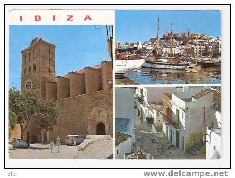 IBIZA (Baleares) Detalles De La Ciudad: Iglesia, Puerto ; Combi Volkswagen ;au Dos , Timbre Cangrejo/écrevisse;TB - Ibiza