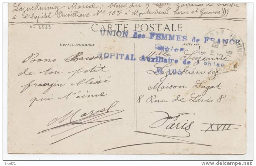 MONTAUBAN  + TAMPON    MILITARIA CROIX ROUGE  UNION DES FEMMMES DE FRANCE HOPITAL N°105 - Croix-Rouge