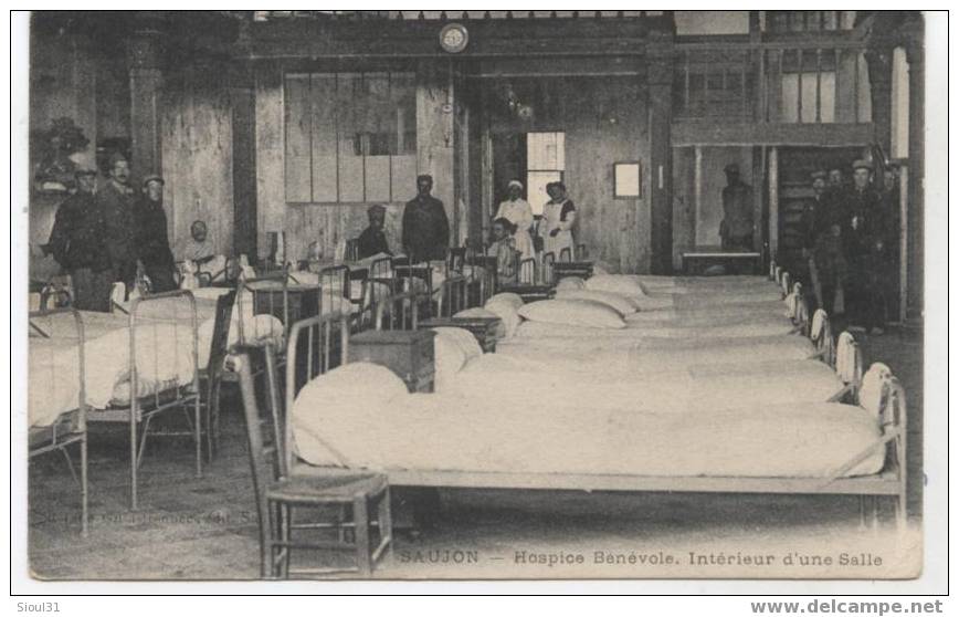 SAUJON HOSPICE BENEVOLE INTERIEUR D UNE SALLE + TAMPON  PEU VISIBLE  1915 - Red Cross