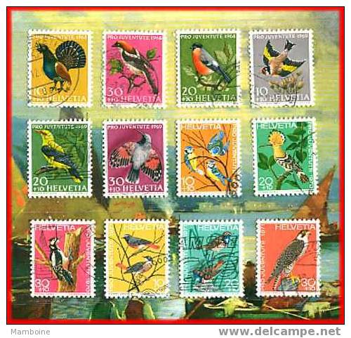 Suisse Oiseaux 12 Valeurs Diff Obl.de 1968 à 1971 - Collections, Lots & Series