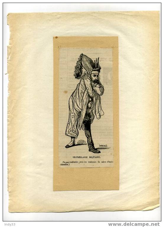 - UN PAILLASSE MILITAIRE . GRAVURE SUR BOIS DU XIXe S. DECOUPEE ET COLLEE SUR PAPIER MACHINE ANCIEN - Theatre, Fancy Dresses & Costumes