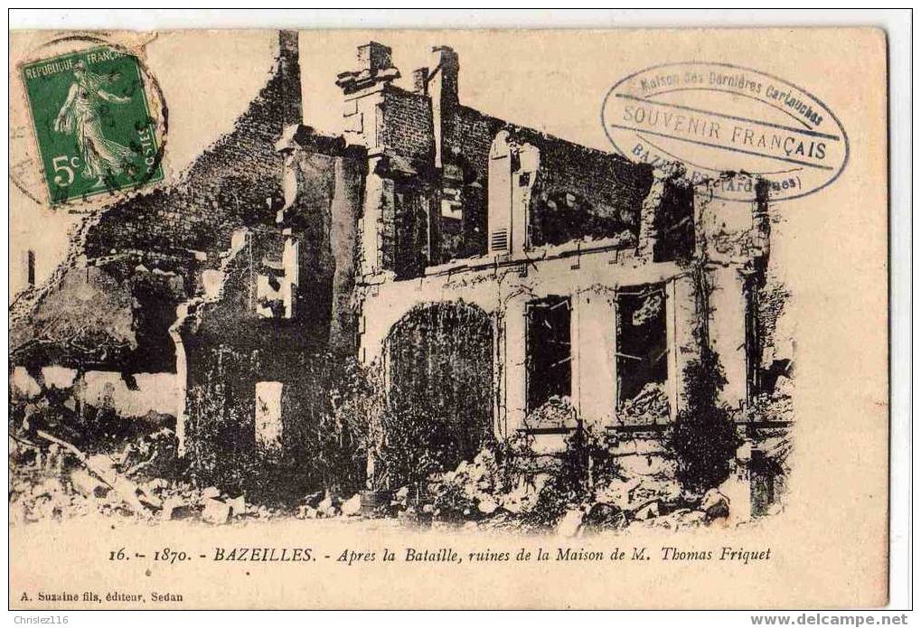 08 BAZEILLES Ruines De La Maison De Thomas Friquet  1911 - Autres & Non Classés