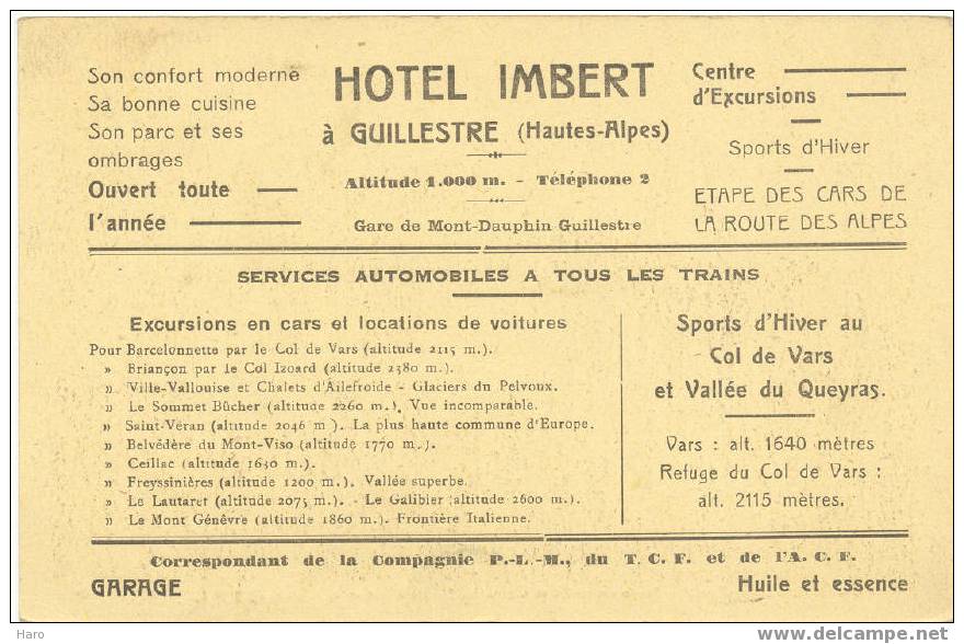 GUILLESTRE - Hôtel IMBERT - Publicité Sous Forme De Carte Postale (690) - Guillestre