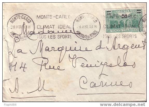 MONACO OBLITERATION MECANIQUE EN 1931 - Storia Postale