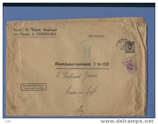 284+341 Op IMPRIMES-REMBOURSEMENT Brief Met Stempel GOSSELIES, En Tweetalige Stempel TERUGBETALING / REMBOURSEMENT !!!! - 1931-1934 Képi