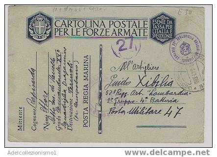 851)intero Postale In Franchigia Della Regia Marina 9-4-1941 - Franchise