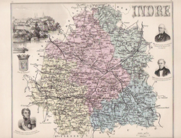CHÂTEAUROUX + INDRE = APOLLINAIRE + FAYE + BERTRAND  /  AUTHENTIQUE CARTE DU XIXème Siècle - Mapas Geográficas