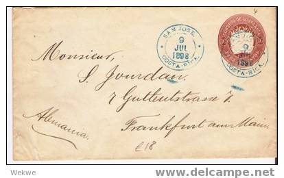 CR005/  COSTA RICA -  Briefganzsache Wappen, 10 Cts., 9. Jul. 1898 Via NY Nach Frankfurt A. M. - Costa Rica