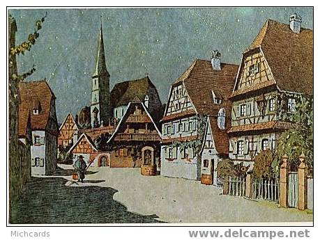 Carte Postale HANSI Illustrateur - La Cigogne 67 574 18 - Quand La Nuit Baigne Le Village, Le Veilleur ....... (Alsace) - Hansi