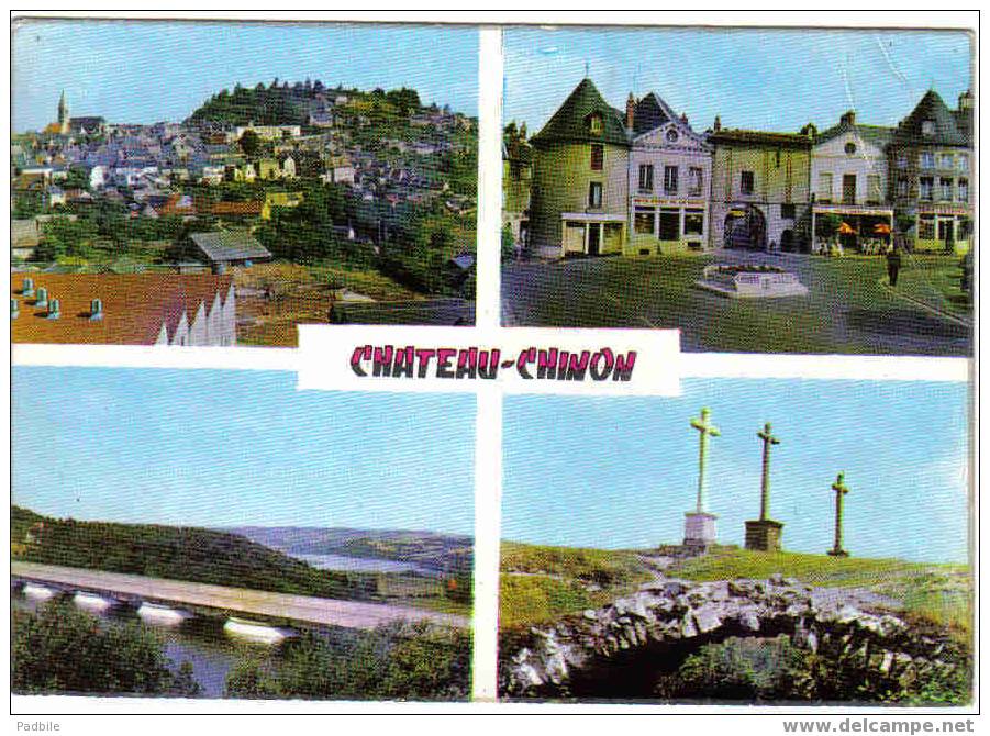 Carte Postale  58.  Chateau-Chinon  Auto-école De La Voute   Place Notre-Dame  Le Calvaire  Le Barrage De Pannecire - Chateau Chinon