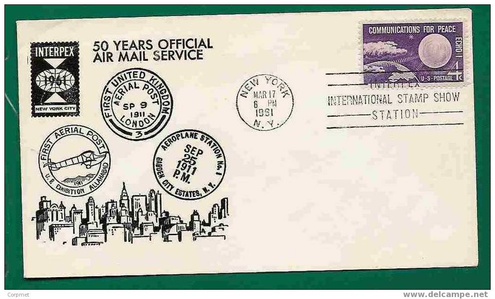 USA - 50 YEARS OFFICIAL AIR MAIL SERVICE - 1961 INTERPEX NEW YORK CANCEL - VF CACHETED COVER - Event Covers