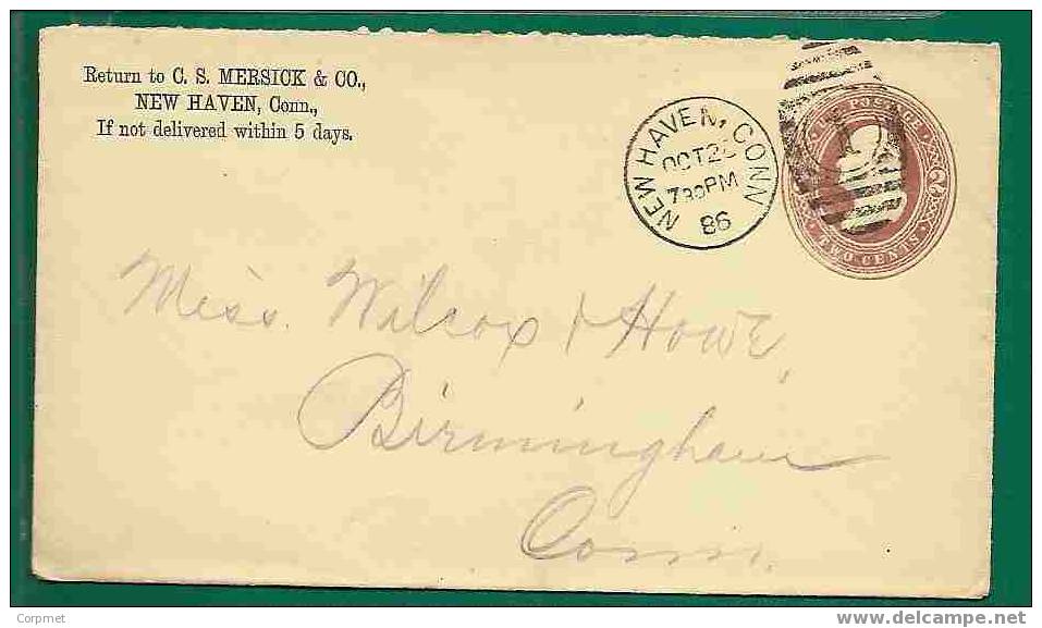 USA - NEW HAVEN, CONN 1886 NUMERAL DUPLEX CDS On 2c PSE - Covers & Documents